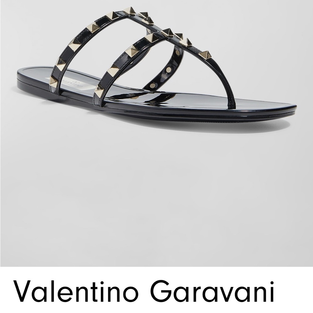 Valentino Garavani Rockstud T-Strap Slide Sandals, Size 41